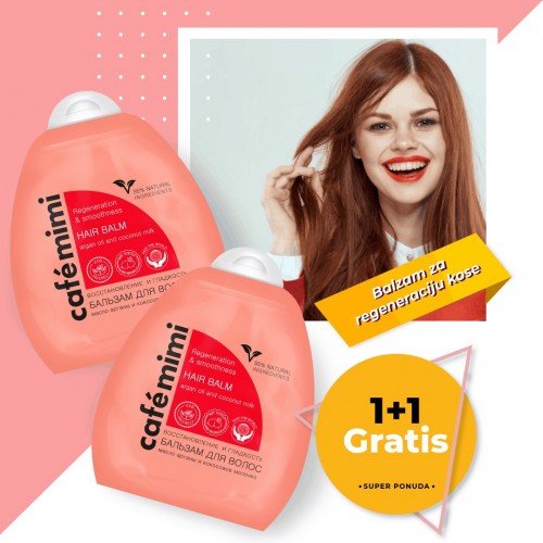 Balzam za regeneraciju kose sa Arganovim uljem i kokosovim mlekom Café Mimi 250ml  1+1 GRATIS