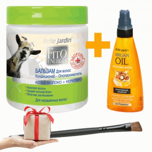 SUPER PONUDA Balzam za kosu sa kozijim mlekom i keratinom 500 ml + Ulje za regeneraciju kose - argan 100ml + GRATIS Četkica za senku
